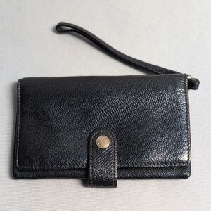 Vintage Coach Shiny Blue Navy/ Black Wallet with Wrist Strap